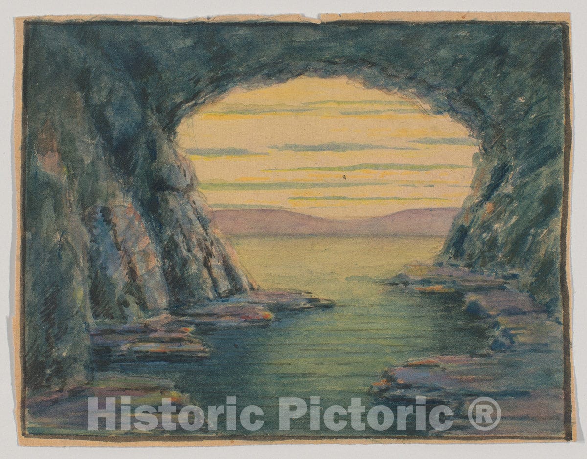 Art Print : Herbert E. Crowley - A Seaside Cave : Vintage Wall Art