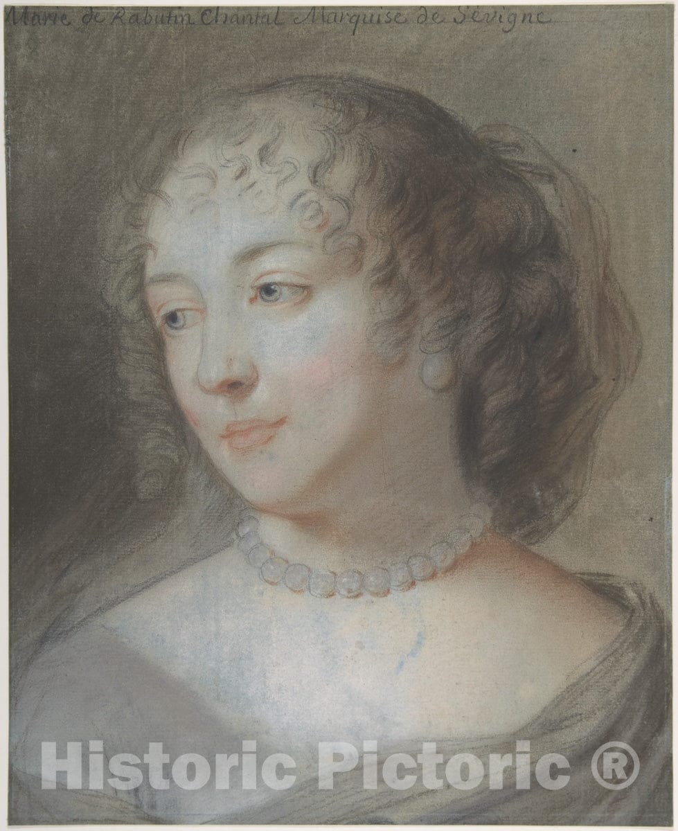 Art Print : After Claude Lefèbvre - Portrait of Mme Sévigné : Vintage Wall Art