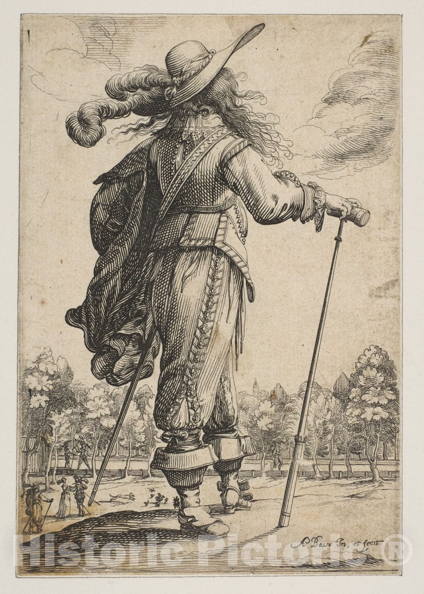 Art Print : Abraham Bosse - A Man Seen from The Back Leaning on a Croquet Mallet (Le Jouer de Mail) : Vintage Wall Art