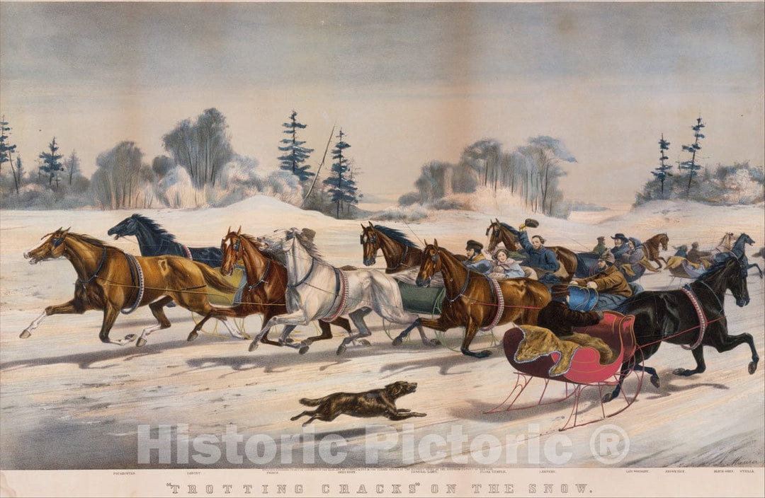 Art Print : Louis Maurer - Trotting Cracks on The Snow : Vintage Wall Art