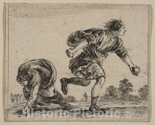 Art Print : Etched by Stefano Della Bella - Hippomenes and Atalanta, from 'Game of Mythology' (Jeu de la Mythologie) : Vintage Wall Art