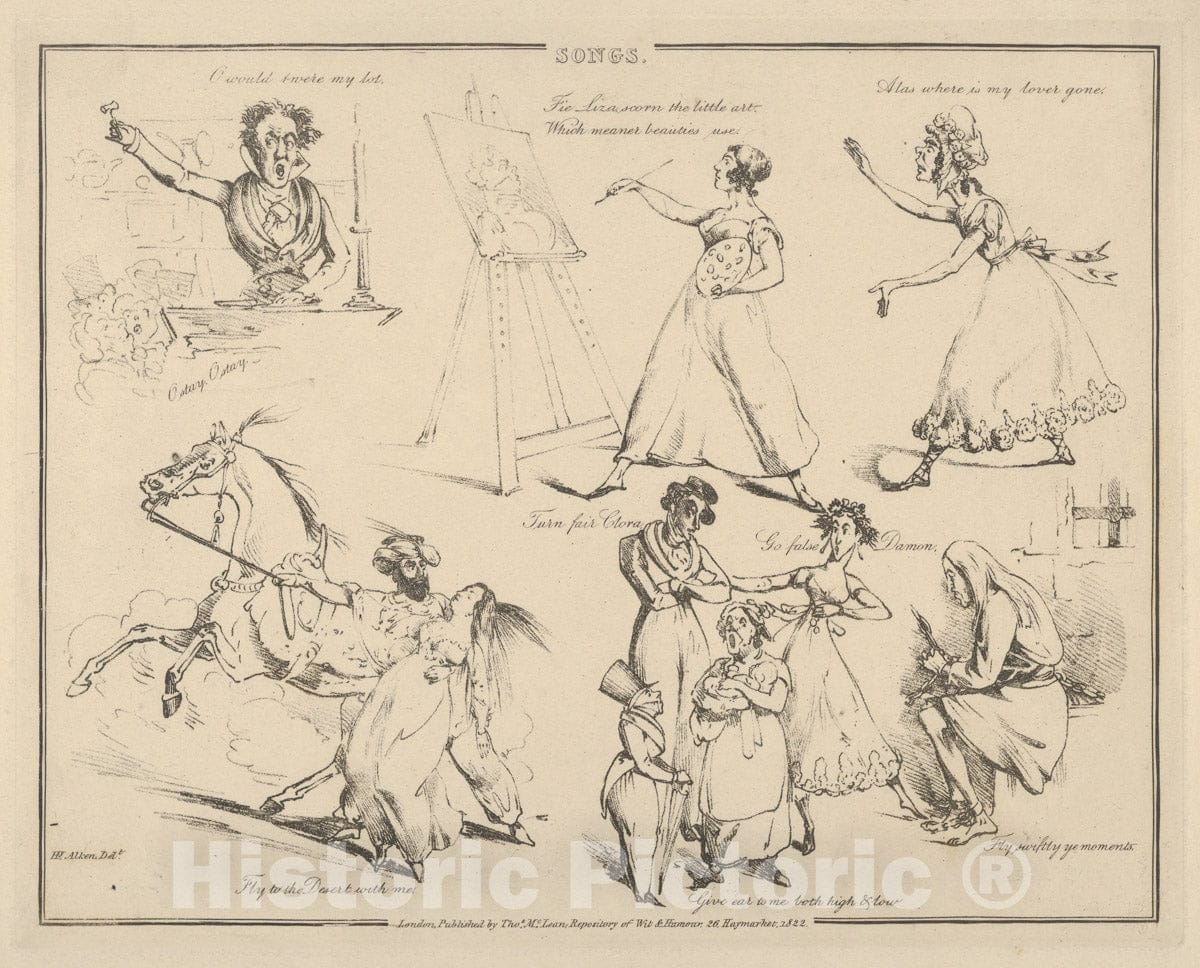 Art Print : Henry Thomas Alken - Songs:O Would t'were My lot. : Vintage Wall Art