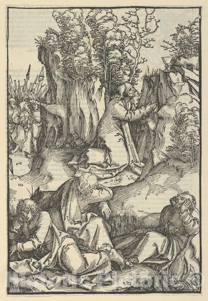 Art Print : Hans Schäufelein - The Agony in The Garden, from Speculum passionis Domini Nostri Ihesu Christi : Vintage Wall Art