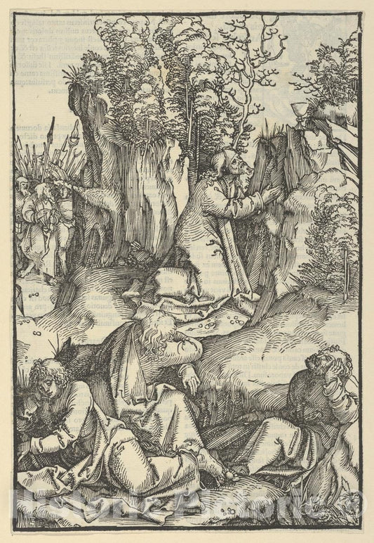 Art Print : Hans Schäufelein - The Agony in The Garden, from Speculum passionis Domini Nostri Ihesu Christi : Vintage Wall Art