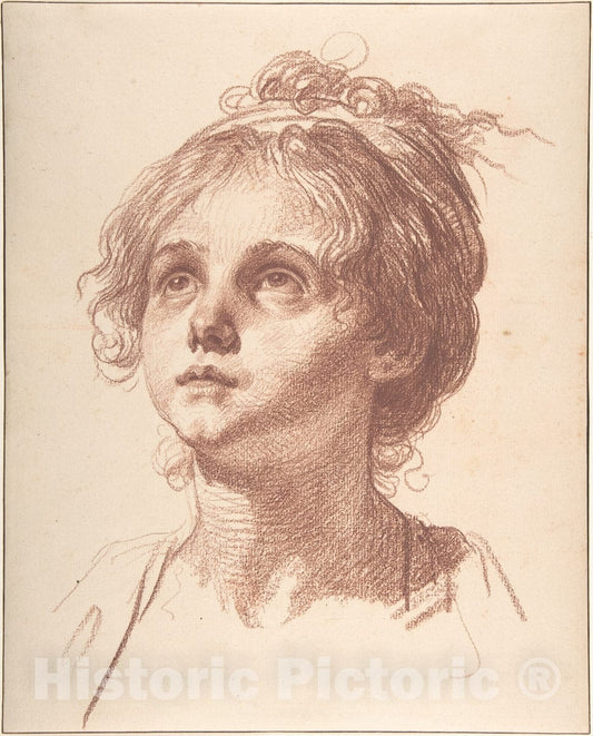 Art Print : Jean-Baptiste Greuze - Head of a Girl Looking Up : Vintage Wall Art