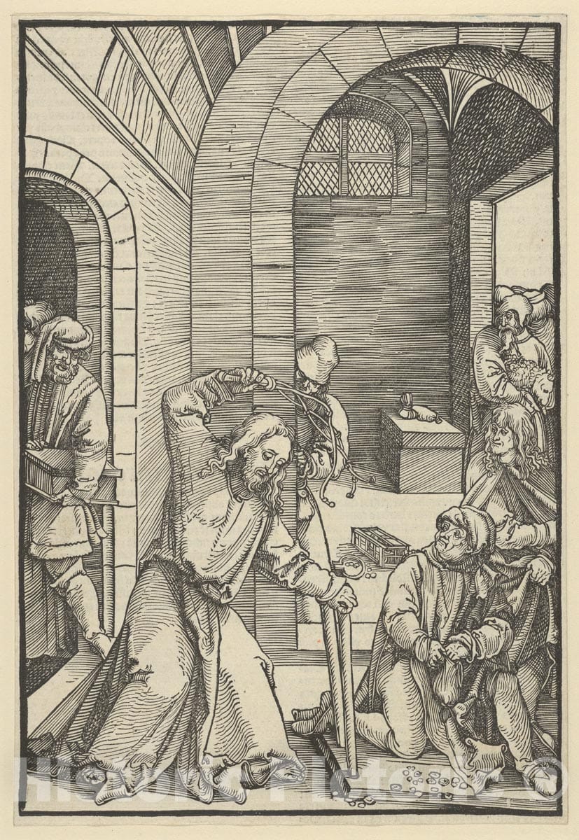 Art Print : Hans Schäufelein - Christ Purifying The Temple, from Speculum passionis Domini Nostri Ihesu Christi 1 : Vintage Wall Art