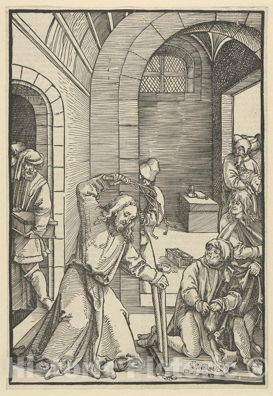 Art Print : Hans Schäufelein - Christ Purifying The Temple, from Speculum passionis Domini Nostri Ihesu Christi 1 : Vintage Wall Art
