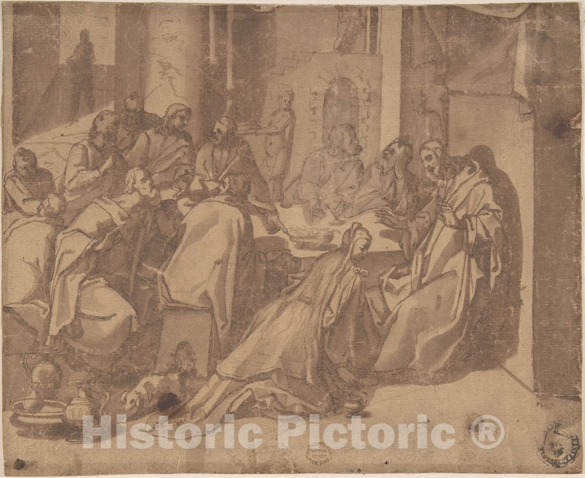 Art Print : Raffaellino da Reggio (Raffaello Motta) - Mary Magdalen Annointing The Feet of Christ : Vintage Wall Art