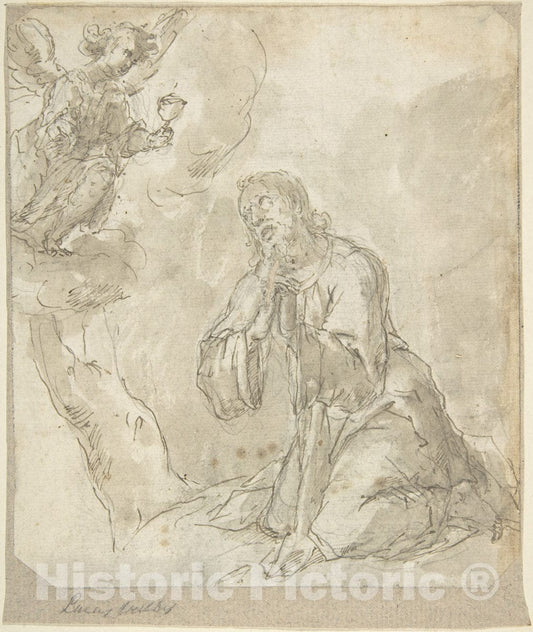 Art Print : Spanish, School of Seville, 17th Century - Agony in The Garden : Vintage Wall Art