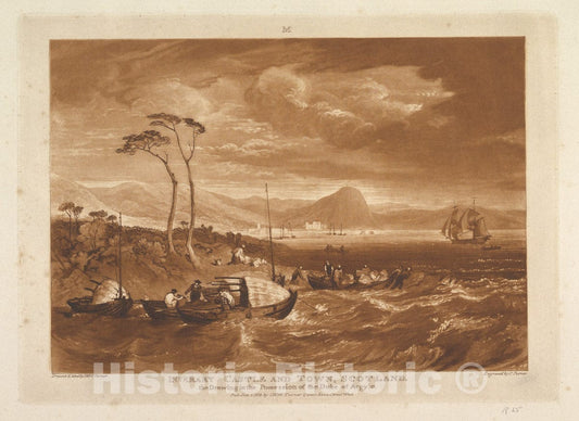 Art Print : Designed and Etched by Joseph Mallord William Turner - Inverary Castle and Town, Scotland (Liber Studiorum, Part XIII, Plate 65) : Vintage Wall Art