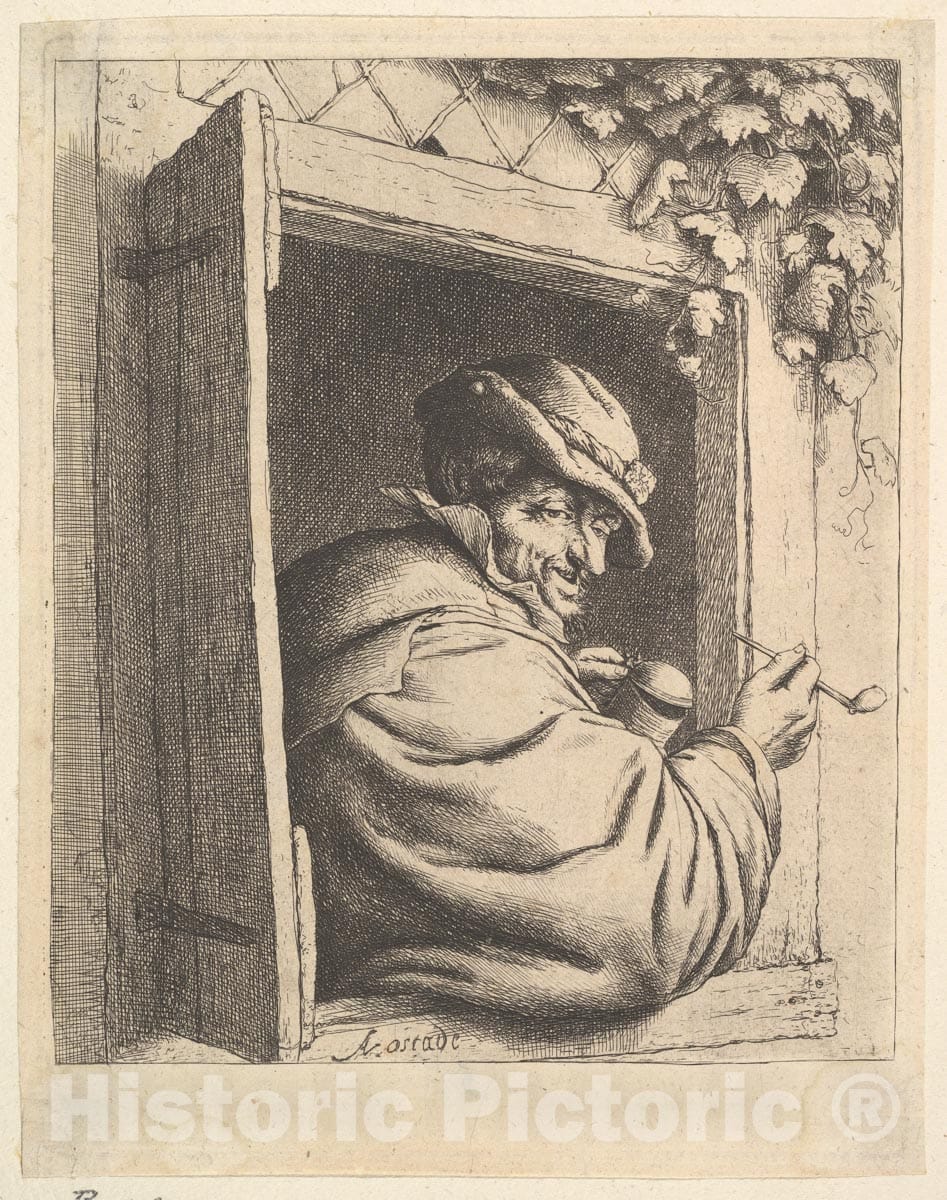 Art Print : Adriaen Van Ostade - Smoker at The Window : Vintage Wall Art