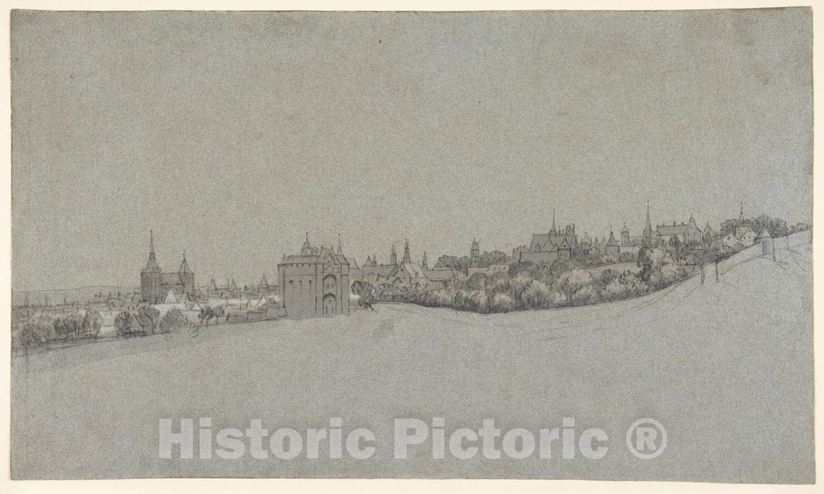 Art Print : Daniël Schellinks - A View of Brussels from The South, with The Halle Gate at Center; Verso: Landscape Sketch : Vintage Wall Art