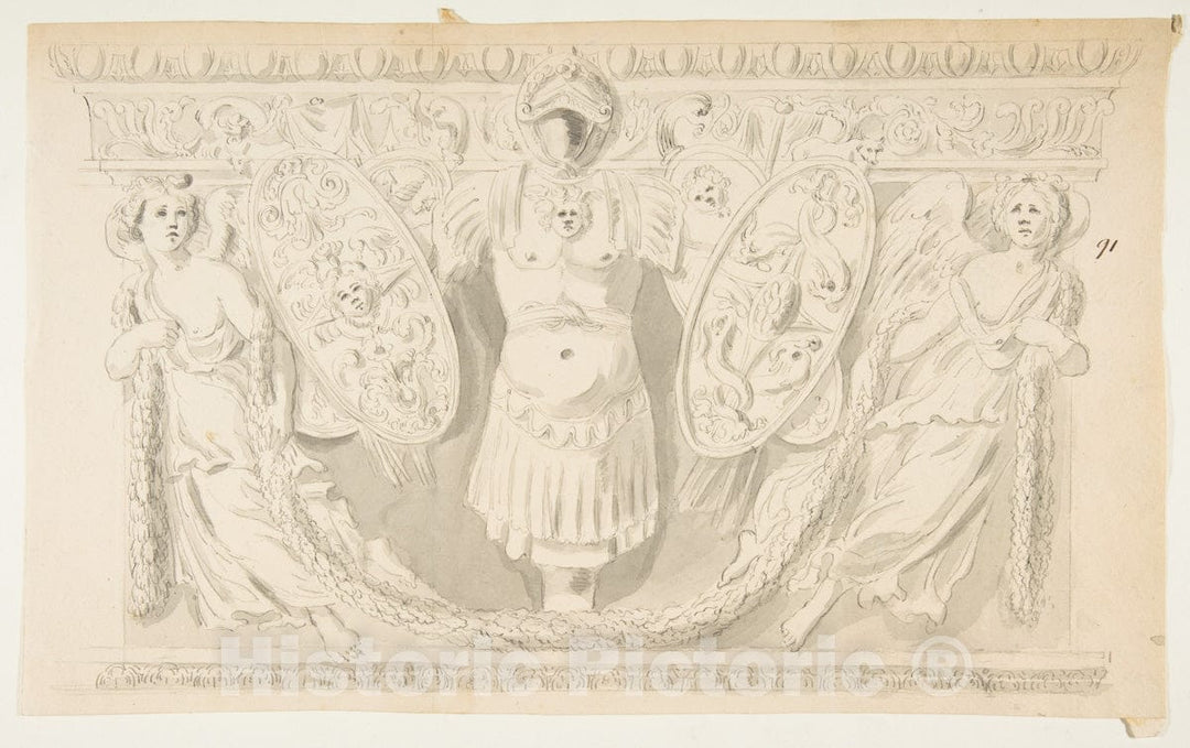 Art Print : French, 18th Century - Design After a Roman Frieze : Vintage Wall Art