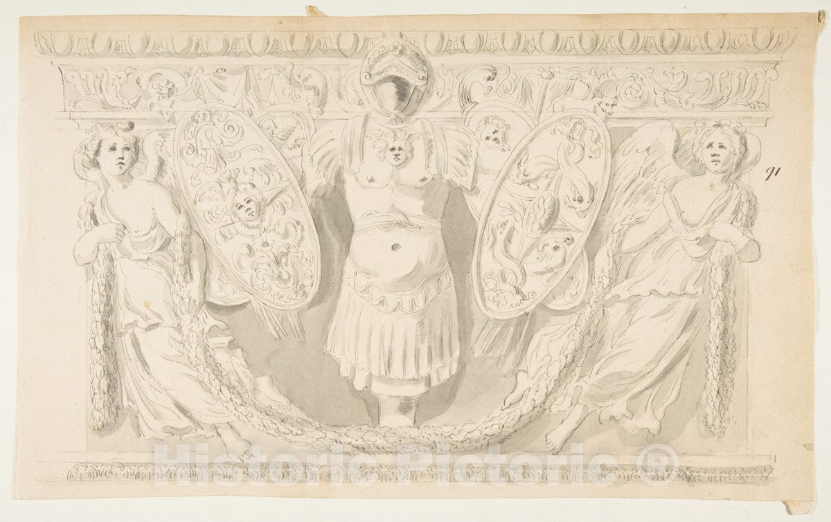 Art Print : French, 18th Century - Design After a Roman Frieze : Vintage Wall Art