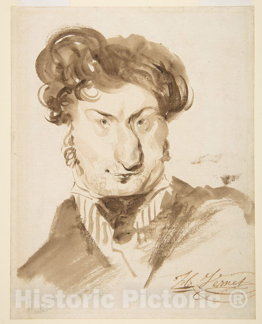 Art Print : Horace Vernet - Caricature of Charles-Henri Plantade (?) : Vintage Wall Art