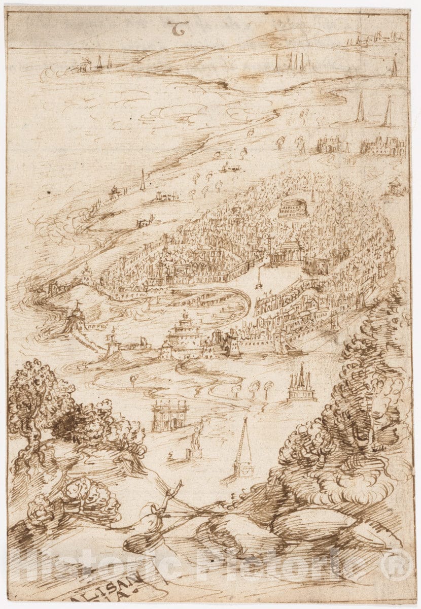 Art Print : Recto: The Port City of Alexandria - Artist: Sangallo Family - Created: 1530–45 : Vintage Wall Art