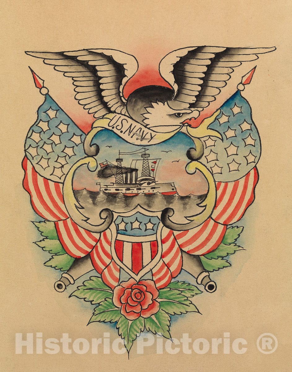 Art Print : Clark & Sellers - Tattoo Design with a Naval Theme : Vintage Wall Art