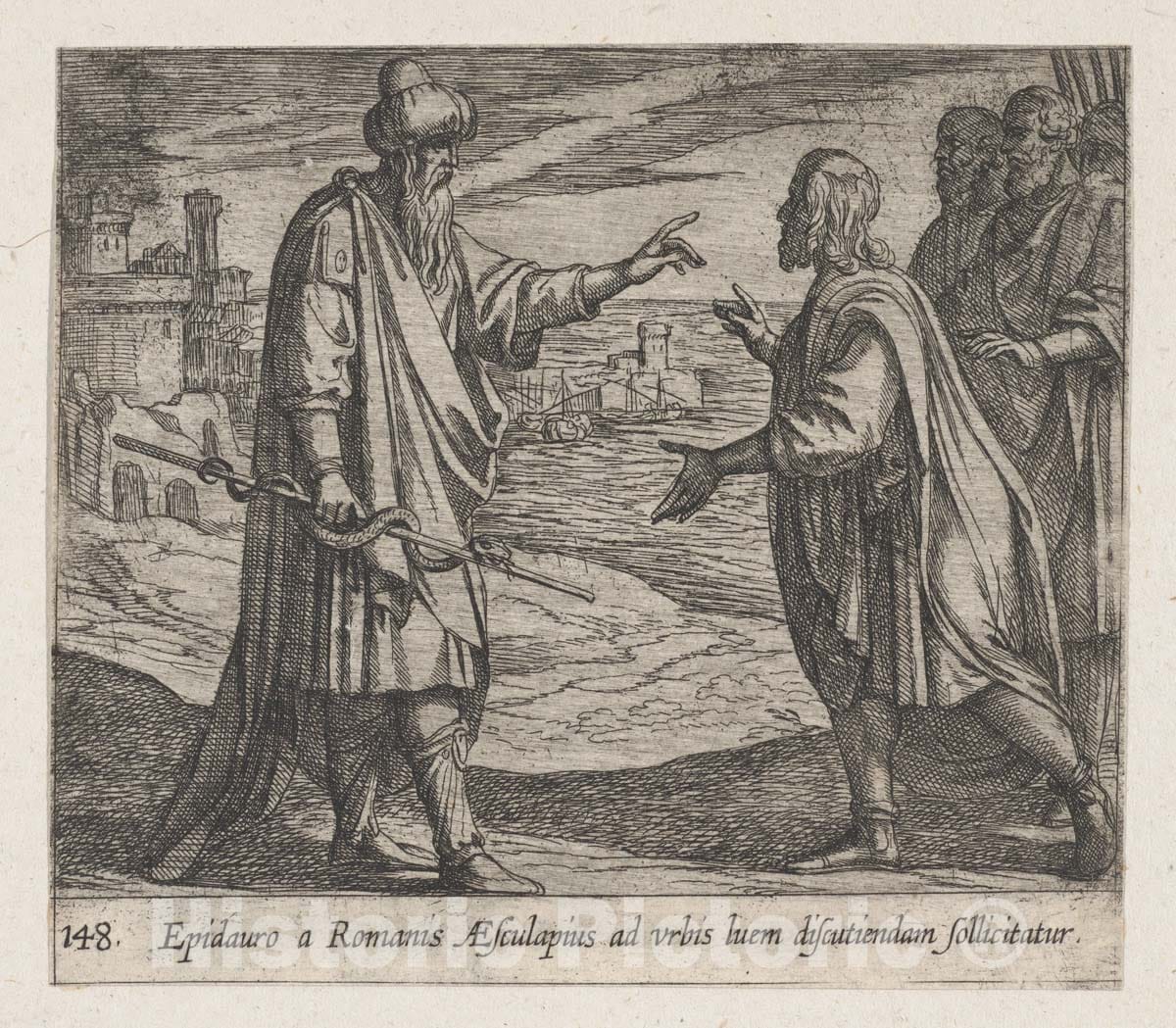 Art Print : Plate 148: Aesculapius Speaking to The Romans - Artist: Antonio Tempesta - Created: 1606 : Vintage Wall Art