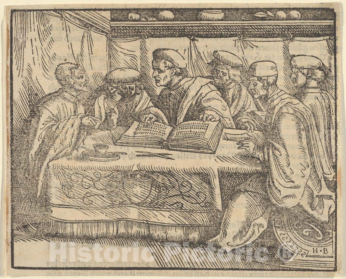 Art Print : Hans Burgkmair - Six Scholars Sitting Around a Table : Vintage Wall Art
