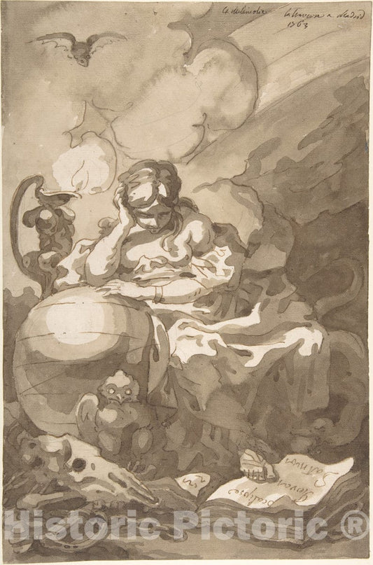 Art Print : Charles de La Traverse - Allegorical Figure of Melancholy : Vintage Wall Art