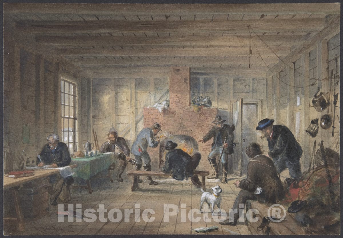Art Print : Robert Charles Dudley - Telegraph House, Trinity Bay, Newfoundland: Interior View of The Mess Room, 1858 : Vintage Wall Art