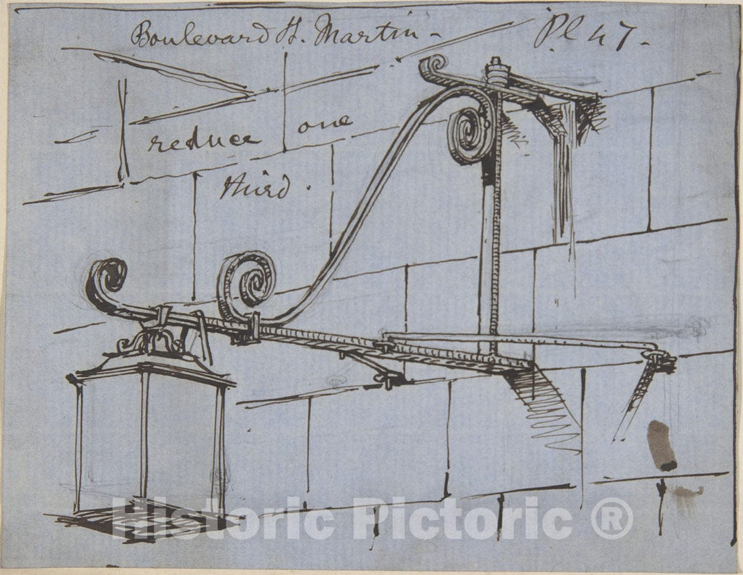 Art Print : Richardson Ellson & Co. - A Metal Street Lamp, Boulevard St. Martin : Vintage Wall Art