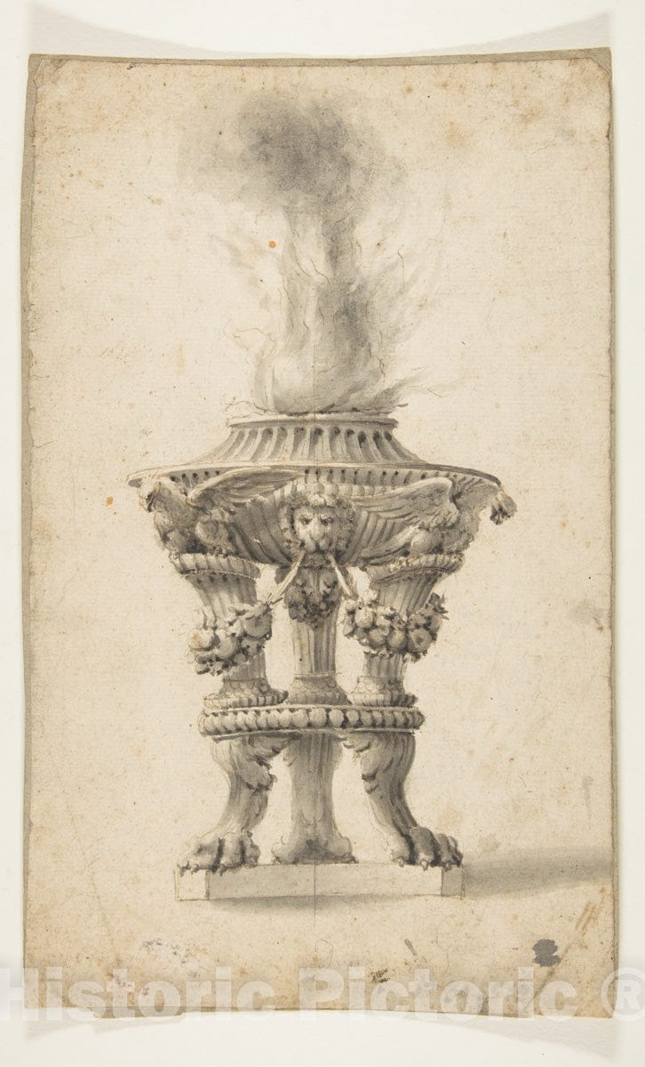 Art Print : French, 18th Century - Study of a Fire Urn : Vintage Wall Art