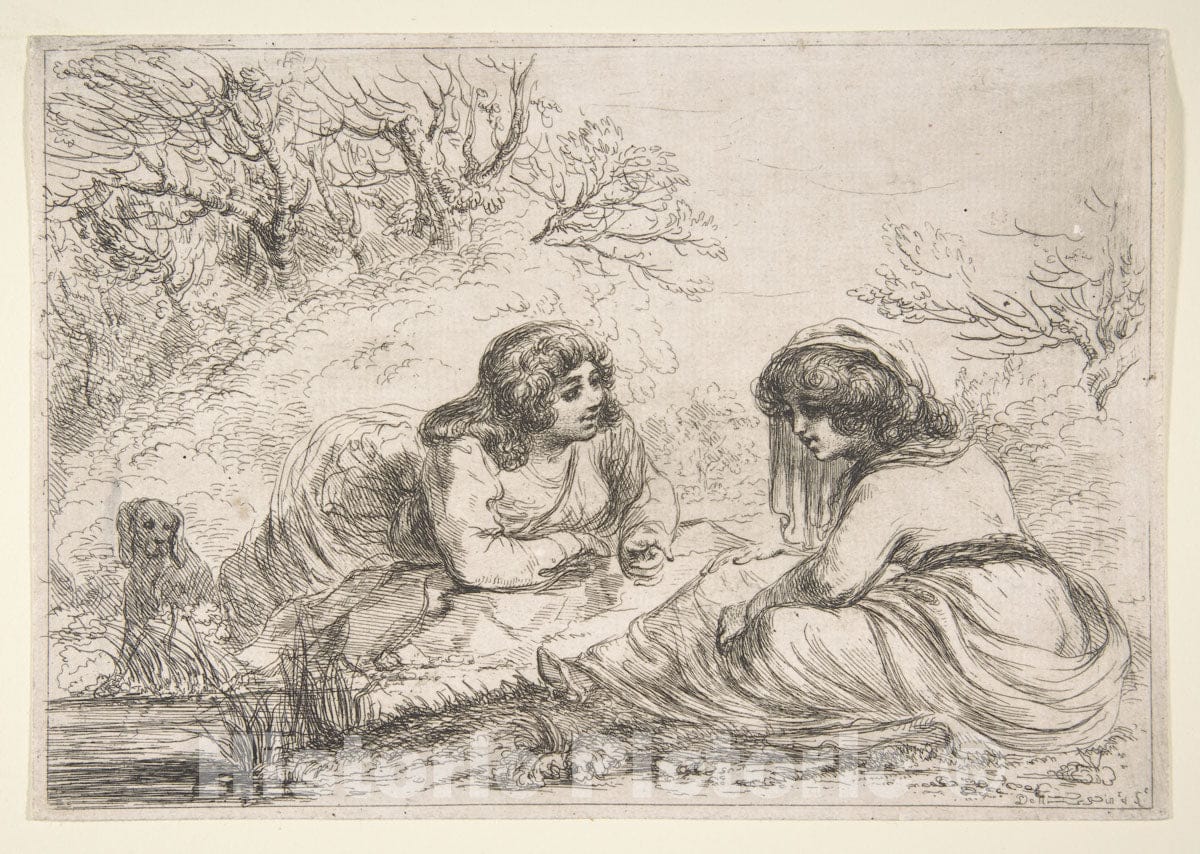 Art Print : Baron Dominique Vivant Denon - Two Women in a Landscape : Vintage Wall Art