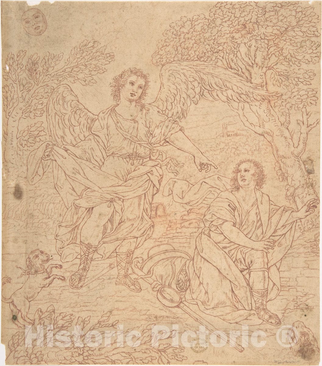 Art Print : Italian, Roman-Bolognese, 17th Century - Tobias and The Angel 1 : Vintage Wall Art