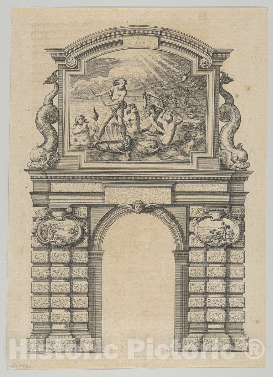 Art Print : Melchior Tavernier - Triumphal Arch, from 'Éloges et Discours sur la triomphante réception du Roy en sa Ville de Paris .' by Jean-Baptiste de Machault 2 : Vintage Wall Art