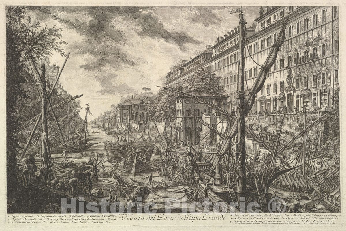 Art Print : Giovanni Battista Piranesi - View of The Port of Ripa Grande, from Vedute di Roma (Roman Views) : Vintage Wall Art