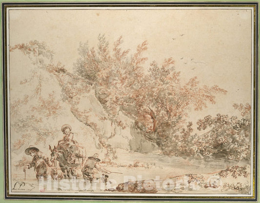 Art Print : Jean-Baptiste Le Prince - Landscape with Peasants Fording a Stream : Vintage Wall Art