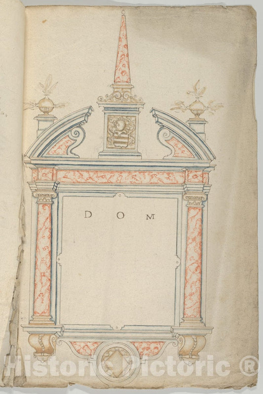Art Print : Flemish - Design for an Epitaph in Red Marble, surmounted by an Obelisk : Vintage Wall Art