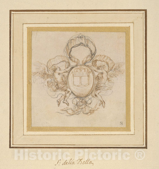 Art Print : Stefano Della Bella - Cartouche for Le Pont Neuf : Vintage Wall Art