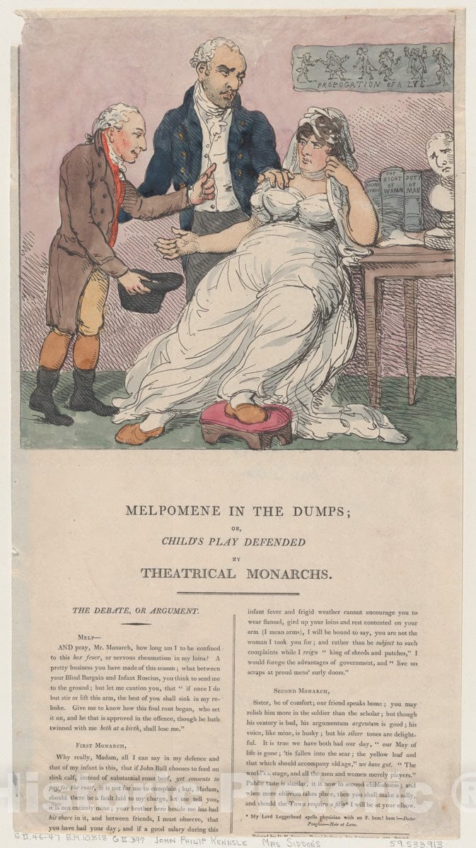 Art Print : Thomas Rowlandson - Melpomene in The Dumps, or Child's Play Defended by Theatrical Monarchs 1 : Vintage Wall Art