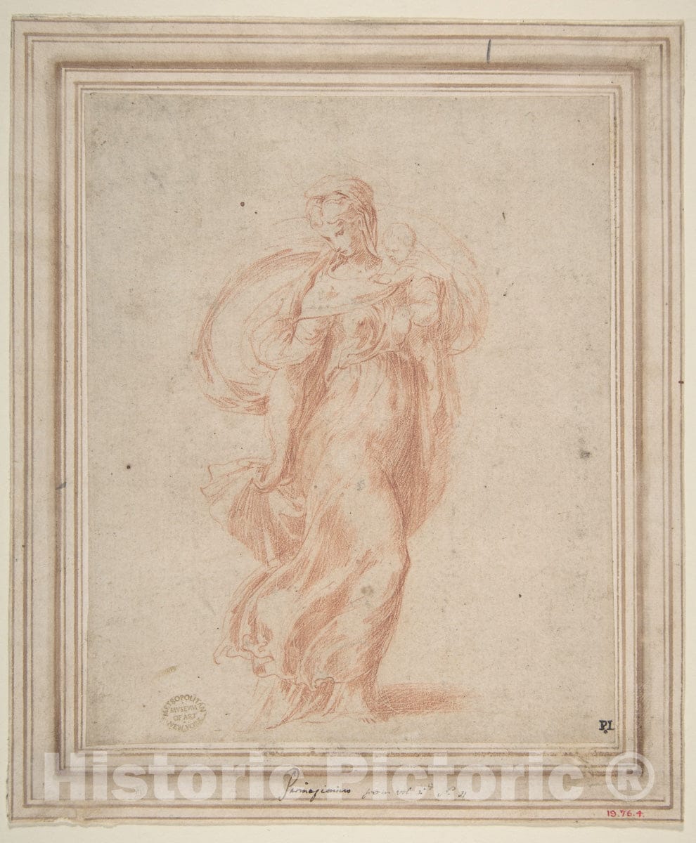 Art Print : Parmigianino (Girolamo Francesco Maria Mazzola) - The Virgin Walking to The Right Carrying The Christ Child : Vintage Wall Art