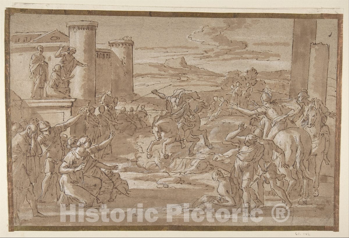 Art Print : Luigi Garzi - Marcus Curtius Leaping into The Chasm (Recto)