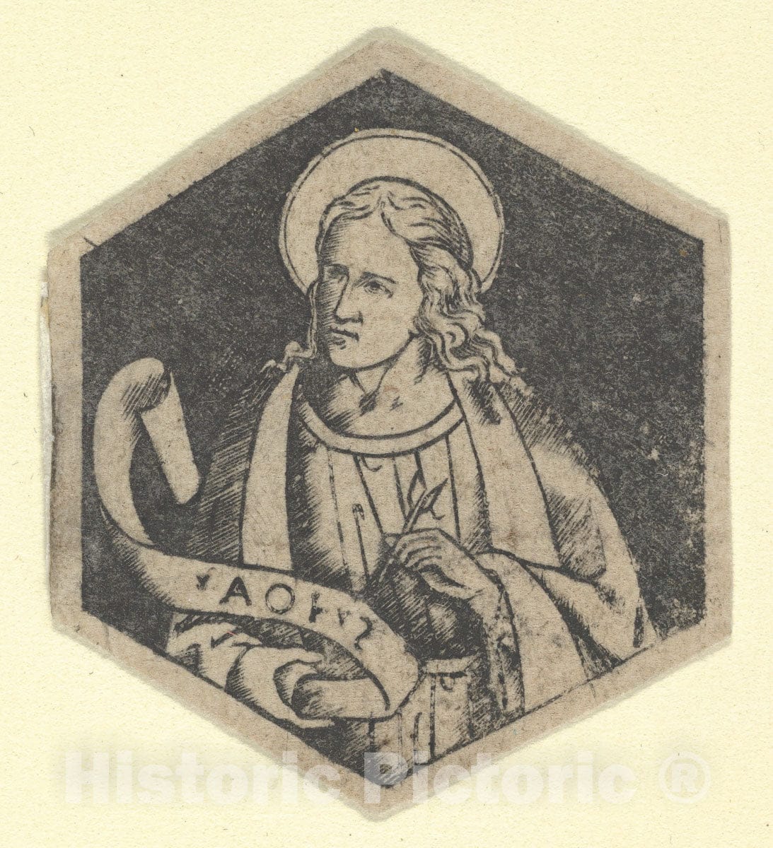 Art Print : Anonymous - St John The Evangelist, Holding a Banderole (Possibly a Modern Impression) : Vintage Wall Art