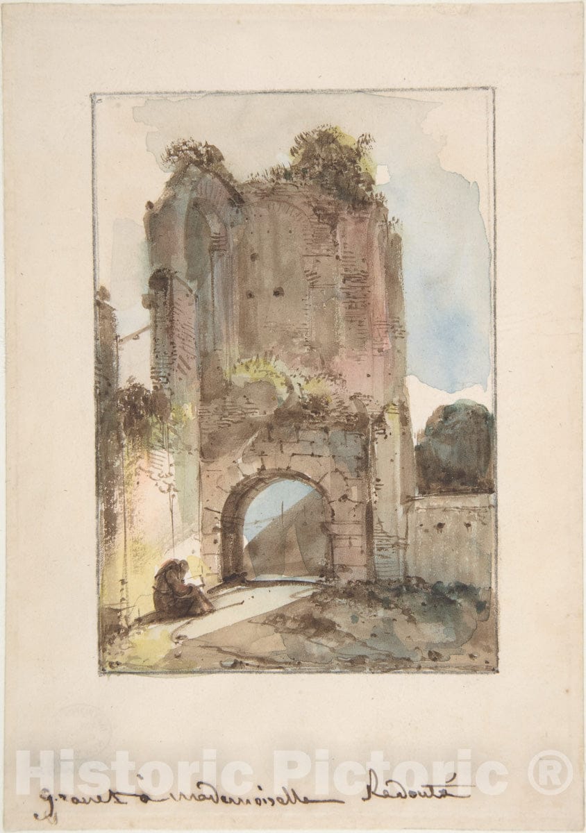 Art Print : François Marius Granet - Monk Seated Before a Ruined Gateway : Vintage Wall Art