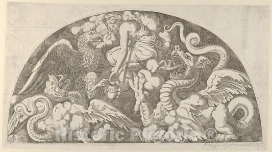 Art Print : Léon Davent - Jupiter's Eagle Bringing The Water to The Styx to Psyche : Vintage Wall Art