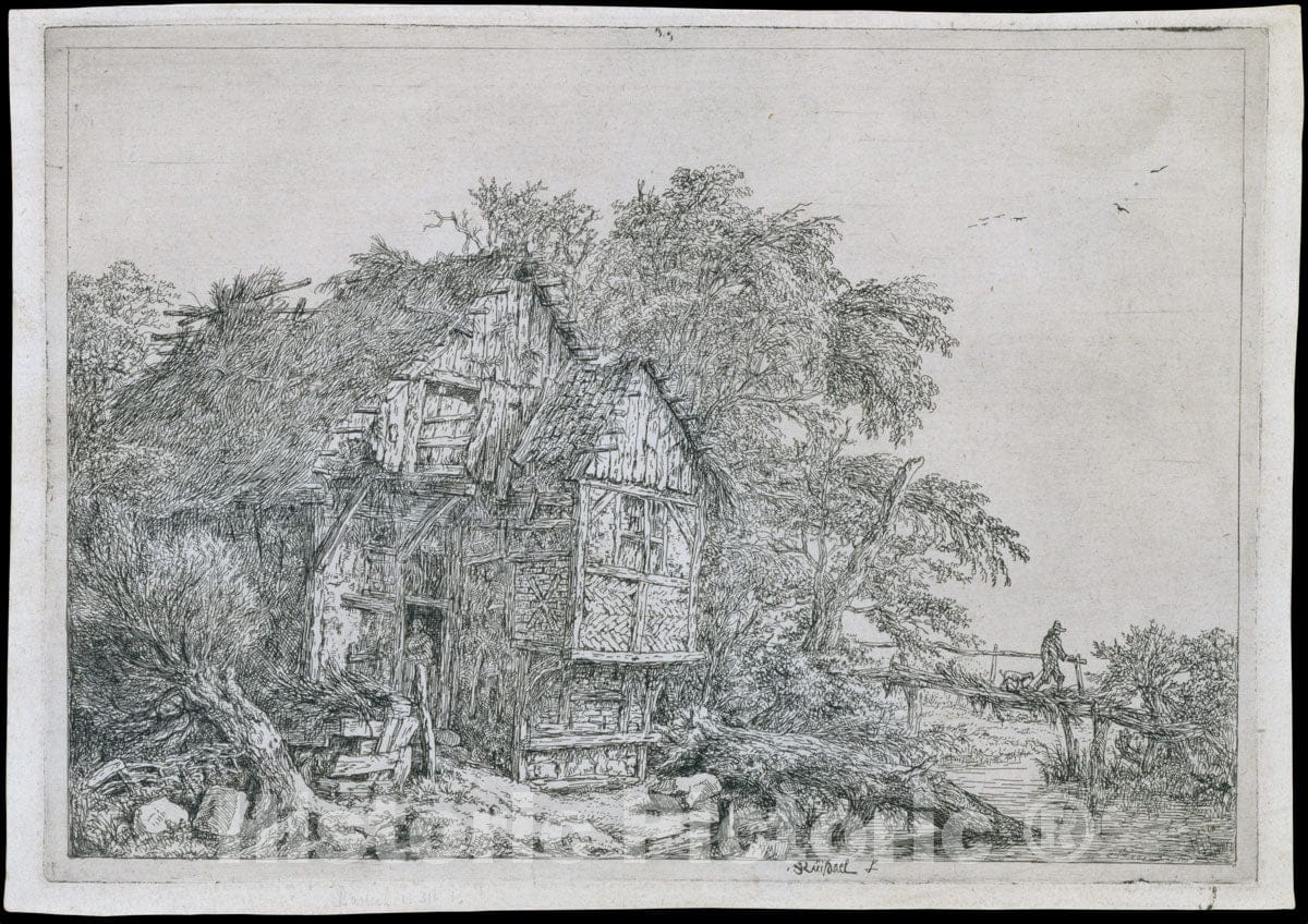 Art Print : Jacob Van Ruisdael - The Little Bridge (Le Petit Pont) : Vintage Wall Art