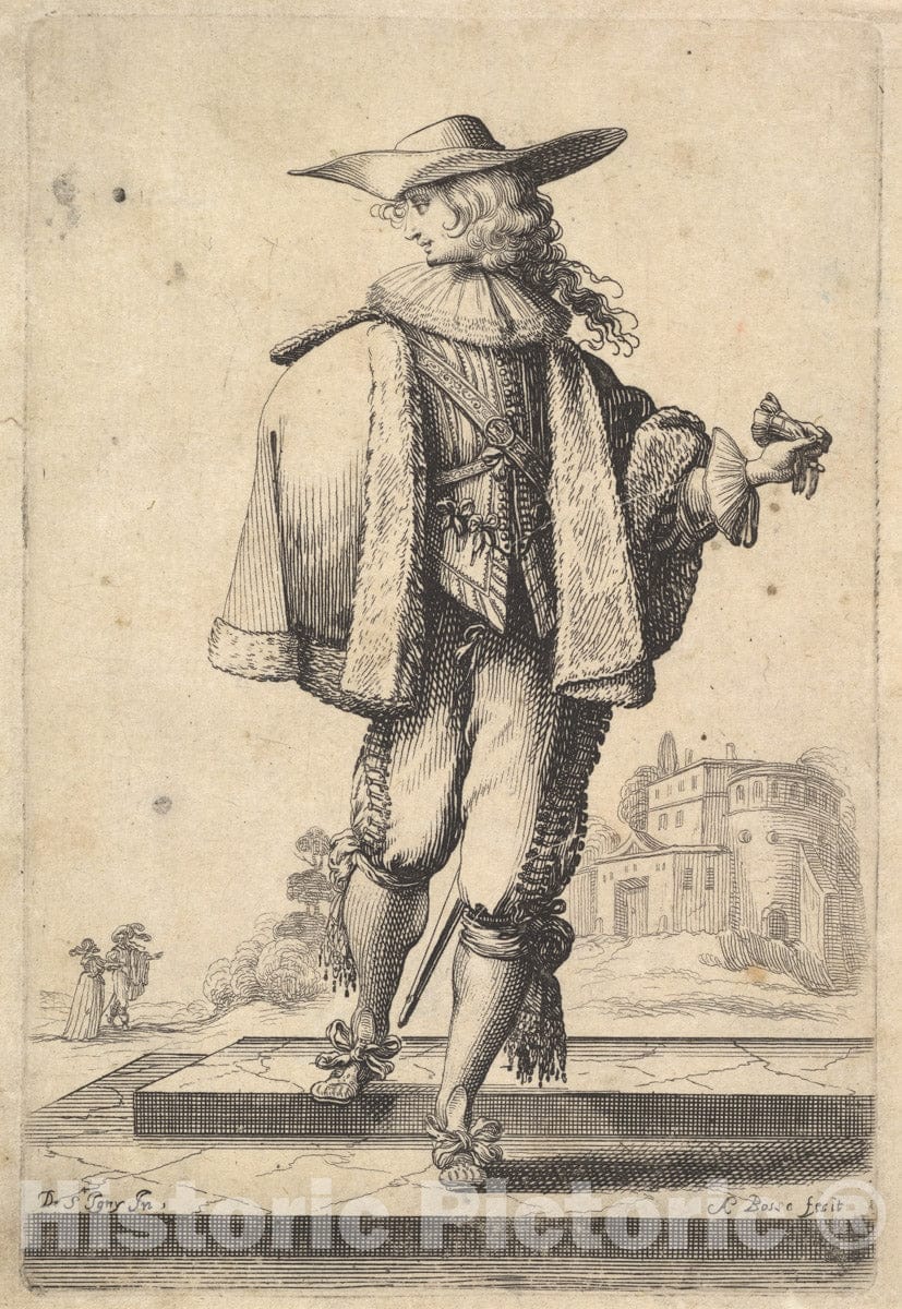 Art Print : A Gentleman Walking Forward - Artist: Abraham Bosse - Created: 1629 : Vintage Wall Art