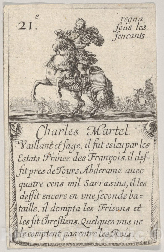 Art Print : Stefano Della Bella - Charles Martel/Vaillant et sage, from 'Game of The Kings of France' (Jeu des Rois de France) : Vintage Wall Art