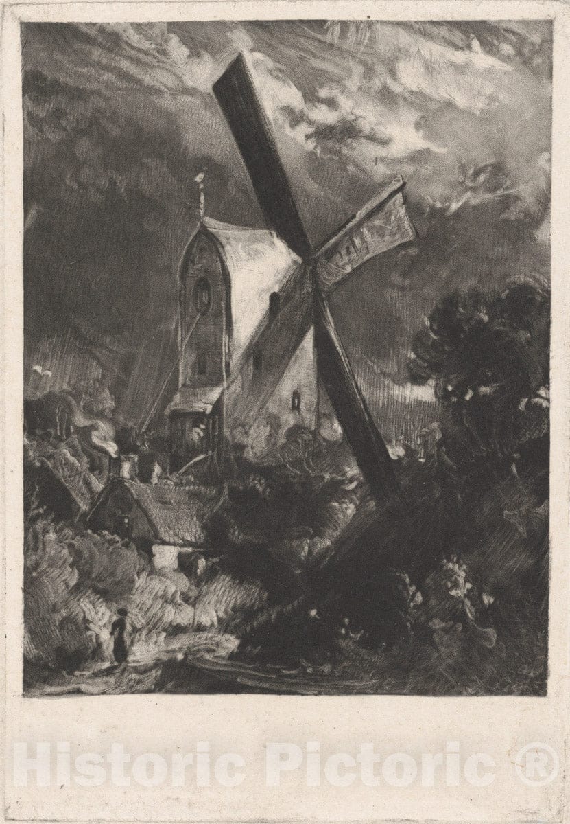Art Print : David Lucas - Mill Near Brighton 1 : Vintage Wall Art