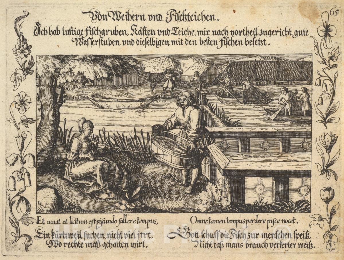 Art Print : Balthasar Schwan - Von Weihern und Fischteichen, Illustration from Petrarch, Glück und Unglück Spiegel, Figure 65 : Vintage Wall Art