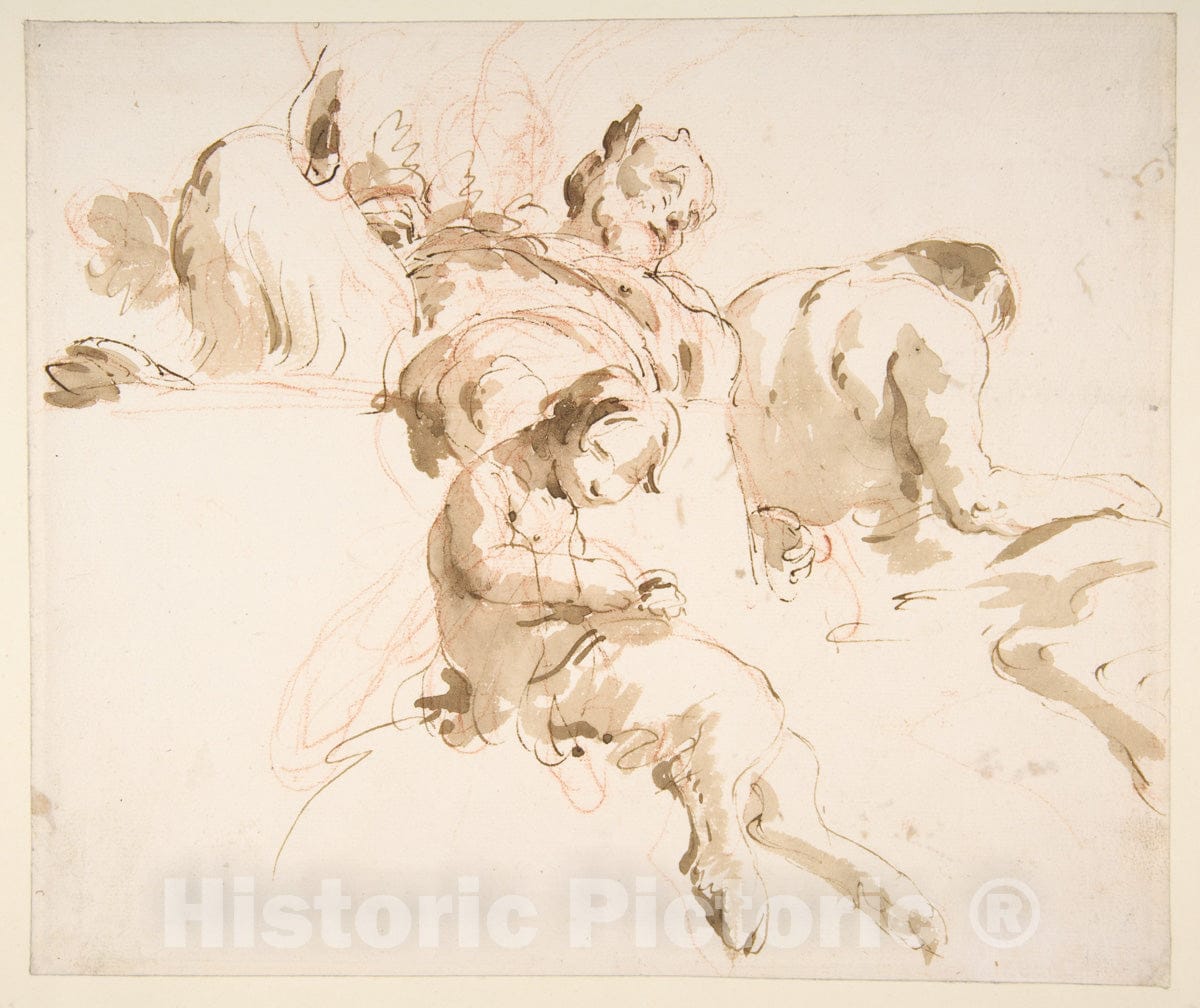 Art Print : Giovanni Battista Tiepolo - Two Seated Satyrs and a Child Satyr : Vintage Wall Art