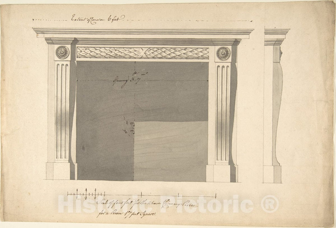 Art Print : Sir William Chambers - Design for a Chimneypiece 2 : Vintage Wall Art