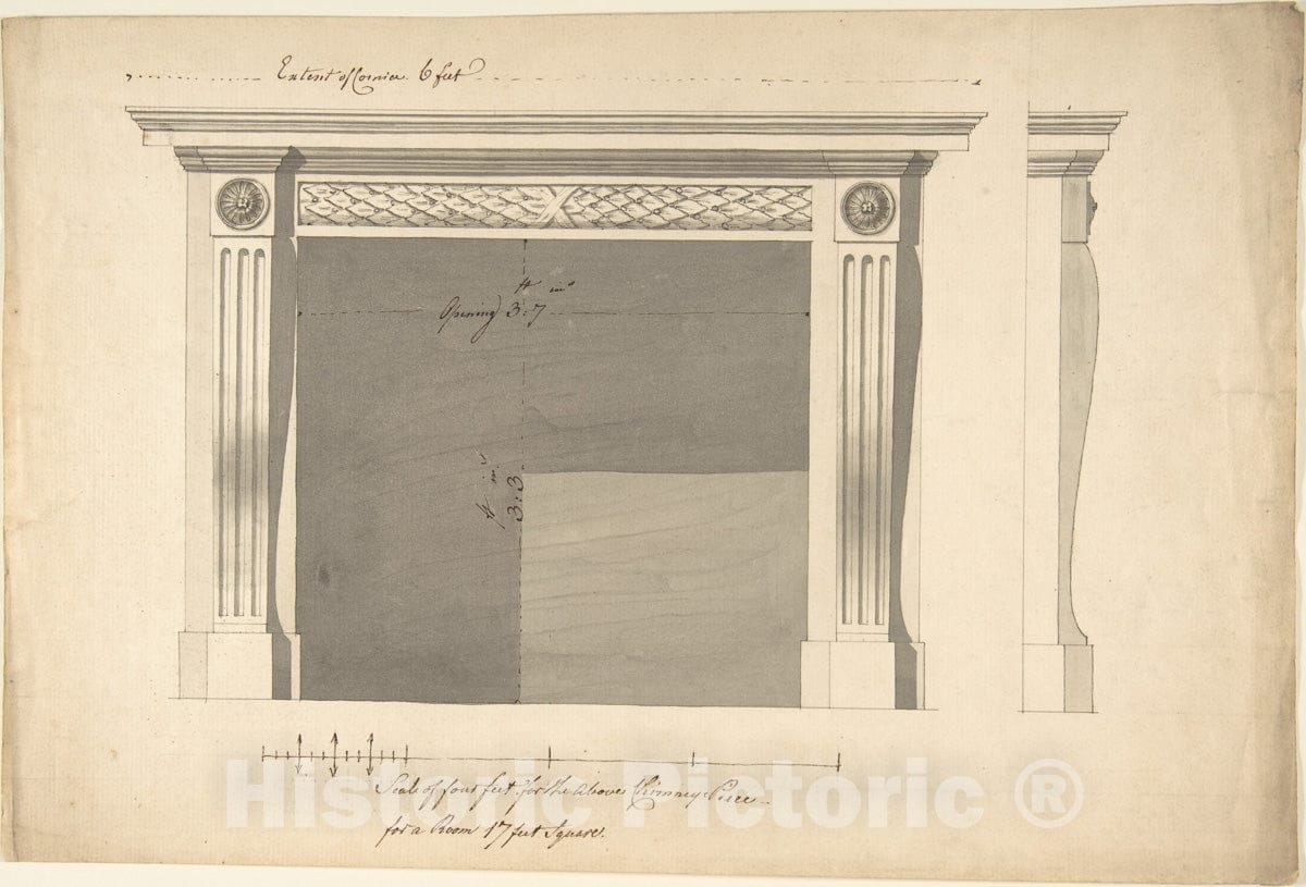 Art Print : Sir William Chambers - Design for a Chimneypiece 2 : Vintage Wall Art