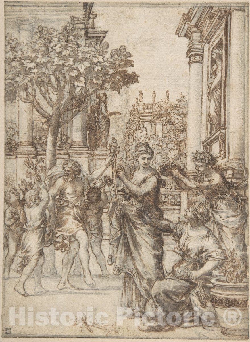 Art Print : Pietro da Cortona (Pietro Berrettini) - The Triumph of Nature Over Art (Design for an Engraving of 'De Florum Cultura') : Vintage Wall Art