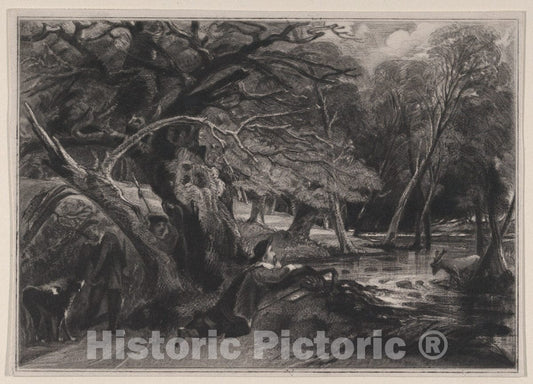 Art Print : David Lucas - Jacques and The Wounded Stag (Shakespeare, As You Like It, Act 2, Scene 1) 1 : Vintage Wall Art